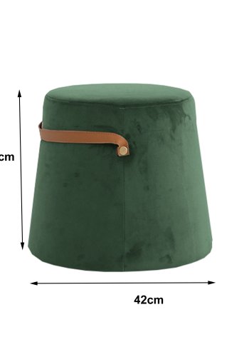 NORDLYS Fudi-puff, rund - brunt imitert skinn og grnn flyel (42)