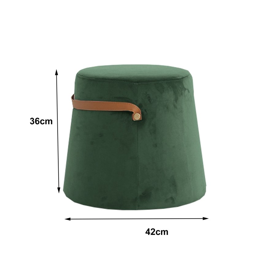 NORDLYS Fudi-puff, rund - brunt imitert skinn og grnn flyel (42)