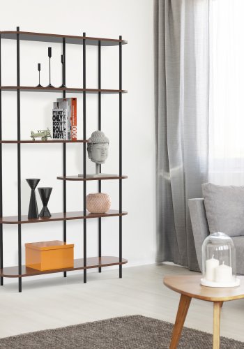 NORDLYS Goteborg bokhylle, m. 5 hyller - brunt tre og sort metall