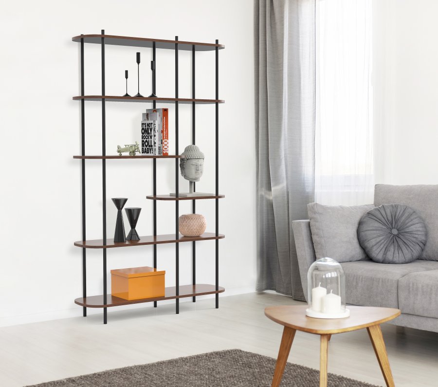 NORDLYS Goteborg bokhylle, m. 5 hyller - brunt tre og sort metall