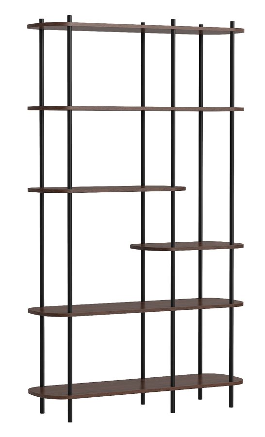 NORDLYS Goteborg bokhylle, m. 5 hyller - brunt tre og sort metall
