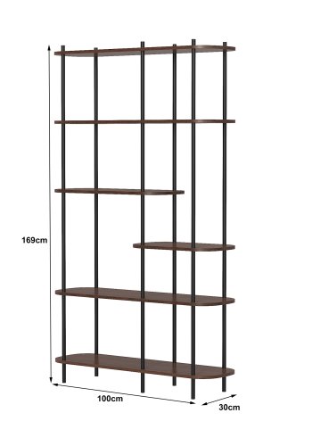 NORDLYS Goteborg bokhylle, m. 5 hyller - brunt tre og sort metall
