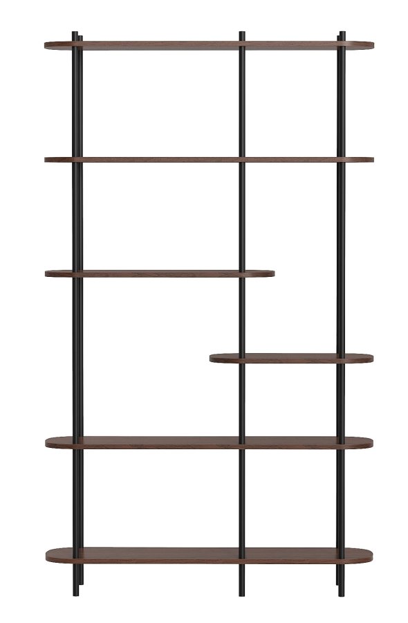 NORDLYS Goteborg bokhylle, m. 5 hyller - brunt tre og sort metall