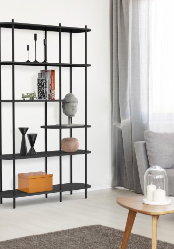 NORDLYS Goteborg bokhylle, m. 5 hyller - svart tre og sort metall