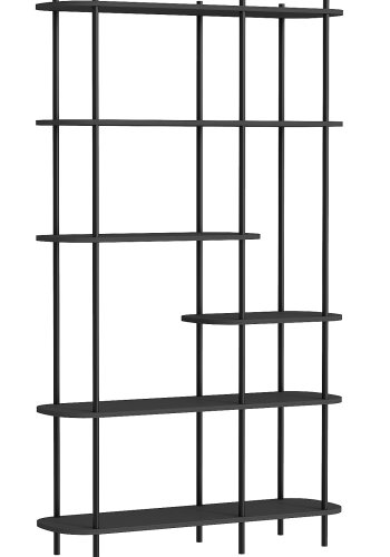 NORDLYS Goteborg bokhylle, m. 5 hyller - svart tre og sort metall