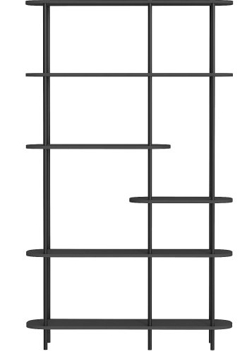 NORDLYS Goteborg bokhylle, m. 5 hyller - svart tre og sort metall