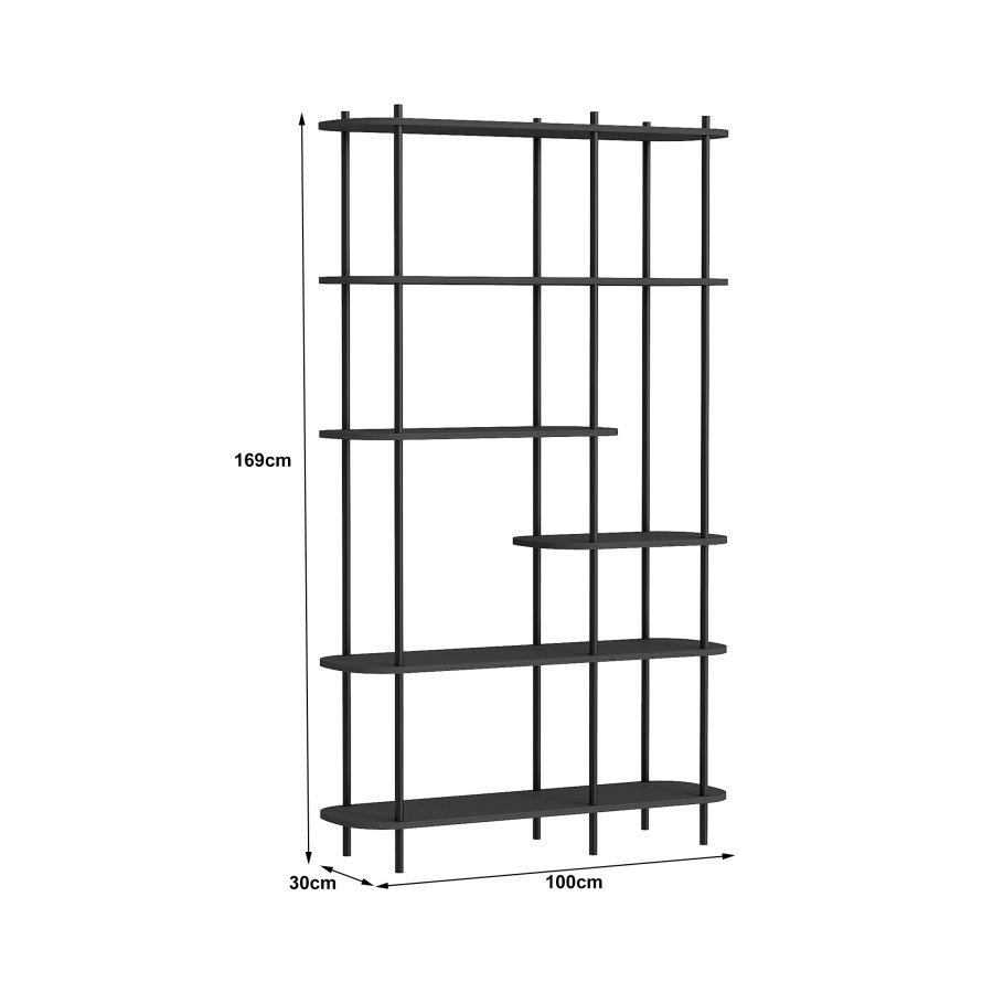 NORDLYS Goteborg bokhylle, m. 5 hyller - svart tre og sort metall