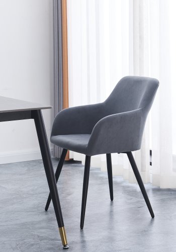 NORDLYS Holm spisebordsstol, med armlener - gr flyel og sort metall