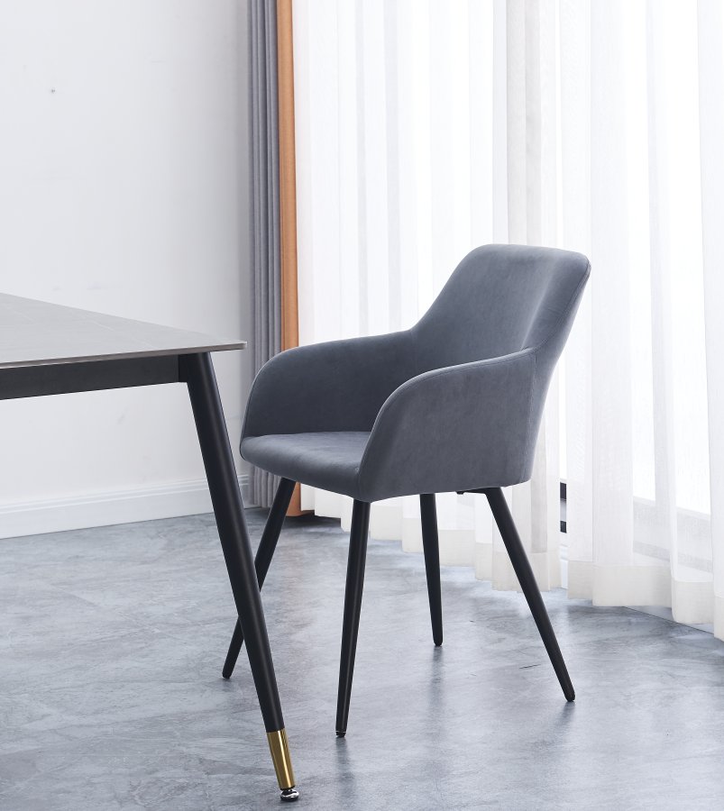 NORDLYS Holm spisebordsstol, med armlener - gr flyel og sort metall