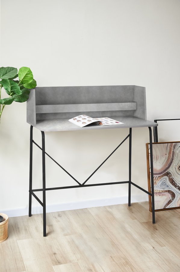 NORDLYS Houston datamaskinbord, rektangulrt - grtt tre og svart metall (90x48)