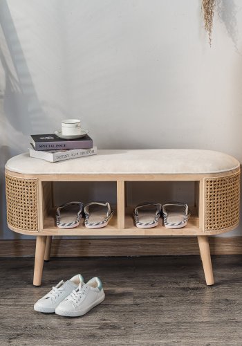 NORDLYS Isumi benk, m. hylle - naturrotting og tre (90x35)