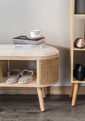 NORDLYS Isumi benk, m. hylle - naturrotting og tre (90x35)