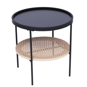 NORDLYS Kiryu sidebord, m. 1 hylde - sort metal og natur rattan (45)