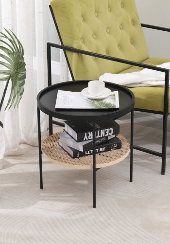 NORDLYS Kiryu sidebord, m. 1 hylle - svart metall og naturrotting (45)