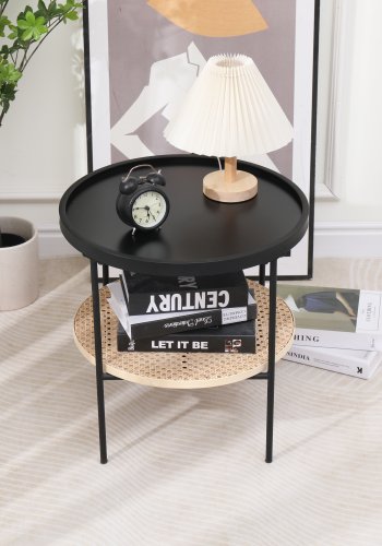 NORDLYS Kiryu sidebord, m. 1 hylle - svart metall og naturrotting (45)