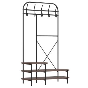 NORDLYS Lester garderobestativ, m. 5 knager og 3 hylder - brun tr og metal (H:165)