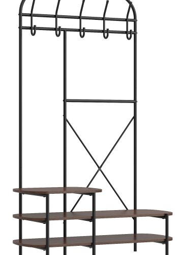 NORDLYS Lester garderobestativ, m. 5 kroker og 3 hyller - brunt tre og metall (H:165)