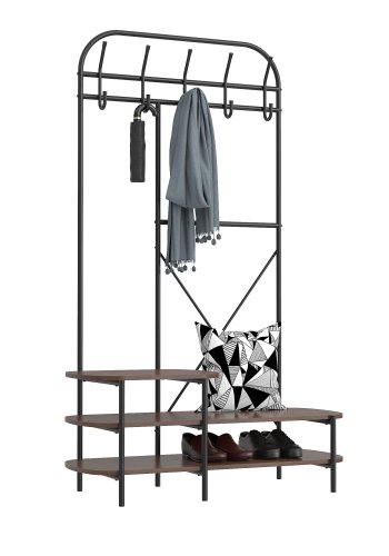 NORDLYS Lester garderobestativ, m. 5 kroker og 3 hyller - brunt tre og metall (H:165)