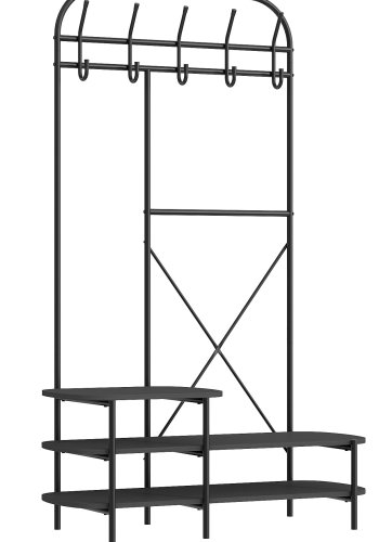 NORDLYS Lester garderobestativ, m. 5 kroker og 3 hyller - svart tre og metall (H:165)