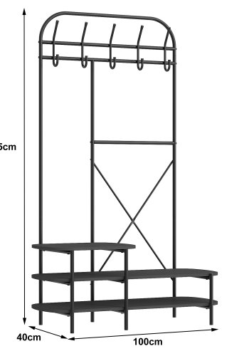 NORDLYS Lester garderobestativ, m. 5 kroker og 3 hyller - svart tre og metall (H:165)