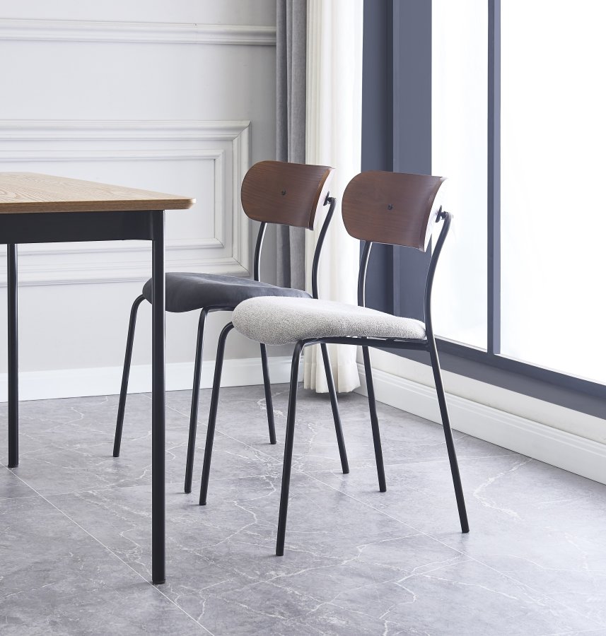 NORDLYS Lincoln spisestuestol, stabelbar - grtt stoff, tre og sort metall