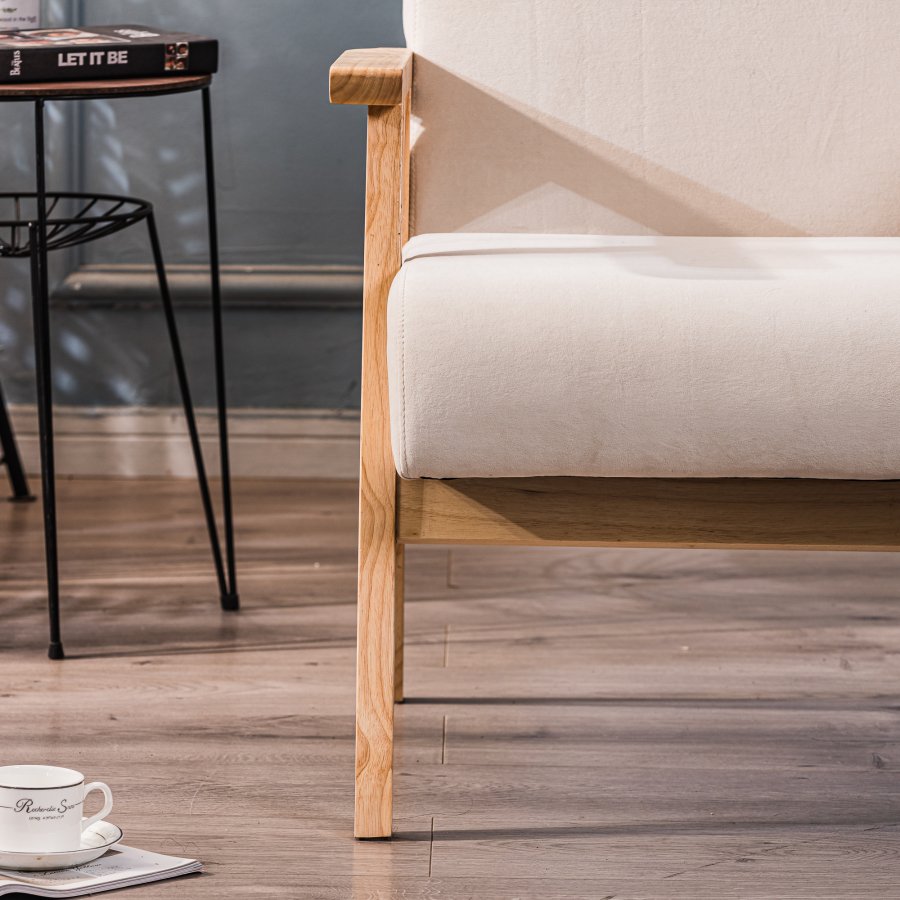 NORDLYS Louis loungestol, med armlener - beige flyel og naturlig bk
