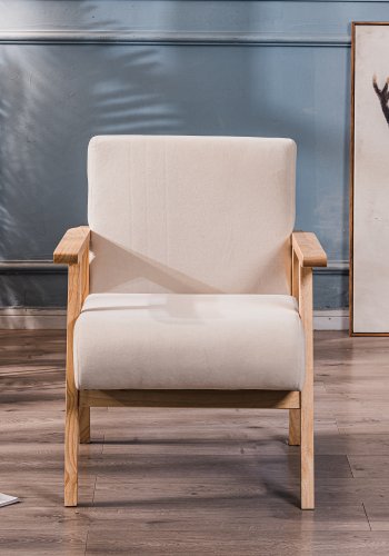 NORDLYS Louis loungestol, med armlener - beige flyel og naturlig bk