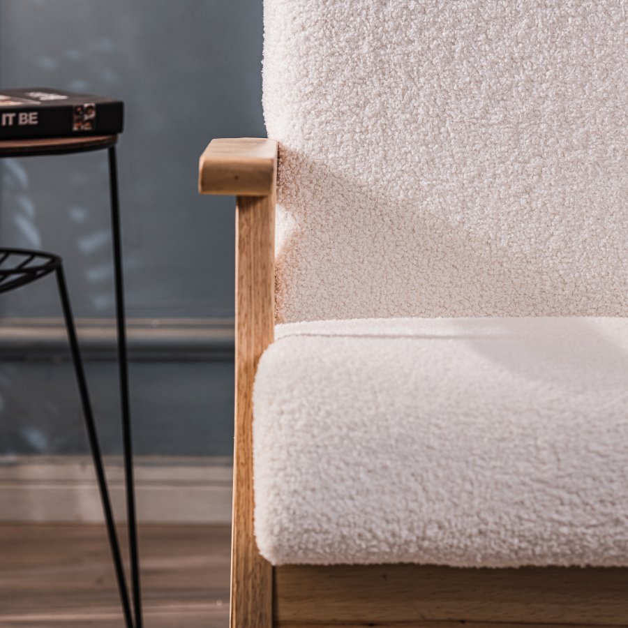 NORDLYS Louis loungestol, m. armln - hvid stof og natur bg