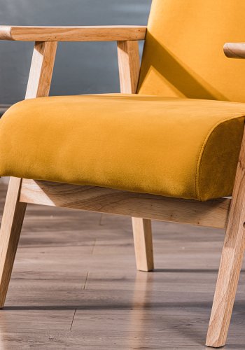 NORDLYS Louis lenestol, med armlener - gul flyel og naturlig bk