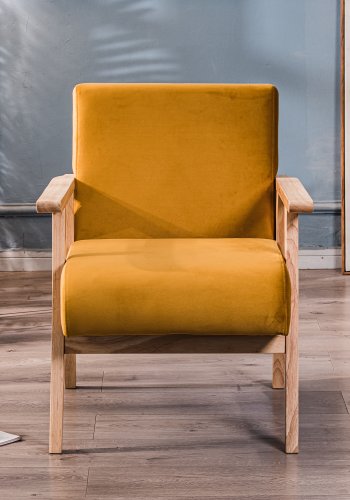 NORDLYS Louis lenestol, med armlener - gul flyel og naturlig bk