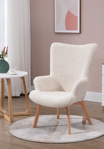 NORDLYS Malmo lenestol, med armlener - hvit ull og naturlig bk