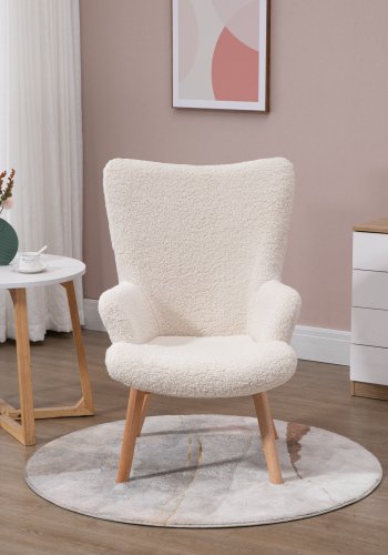 NORDLYS Malmo lenestol, med armlener - hvit ull og naturlig bk