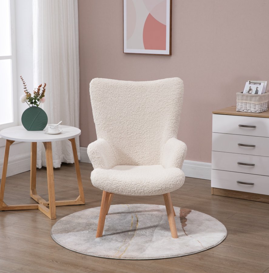 NORDLYS Malmo lenestol, med armlener - hvit ull og naturlig bk