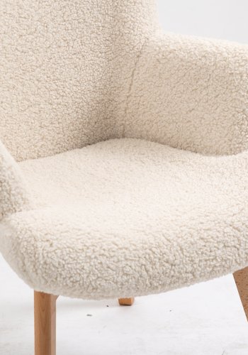 NORDLYS Malmo lenestol, med armlener - hvit ull og naturlig bk