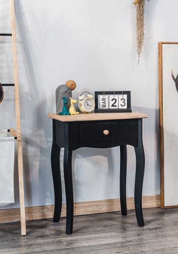NORDLYS Montaigne Nachttisch, m. 1 Schublade - Natur- und Schwarzbuche (47x30)