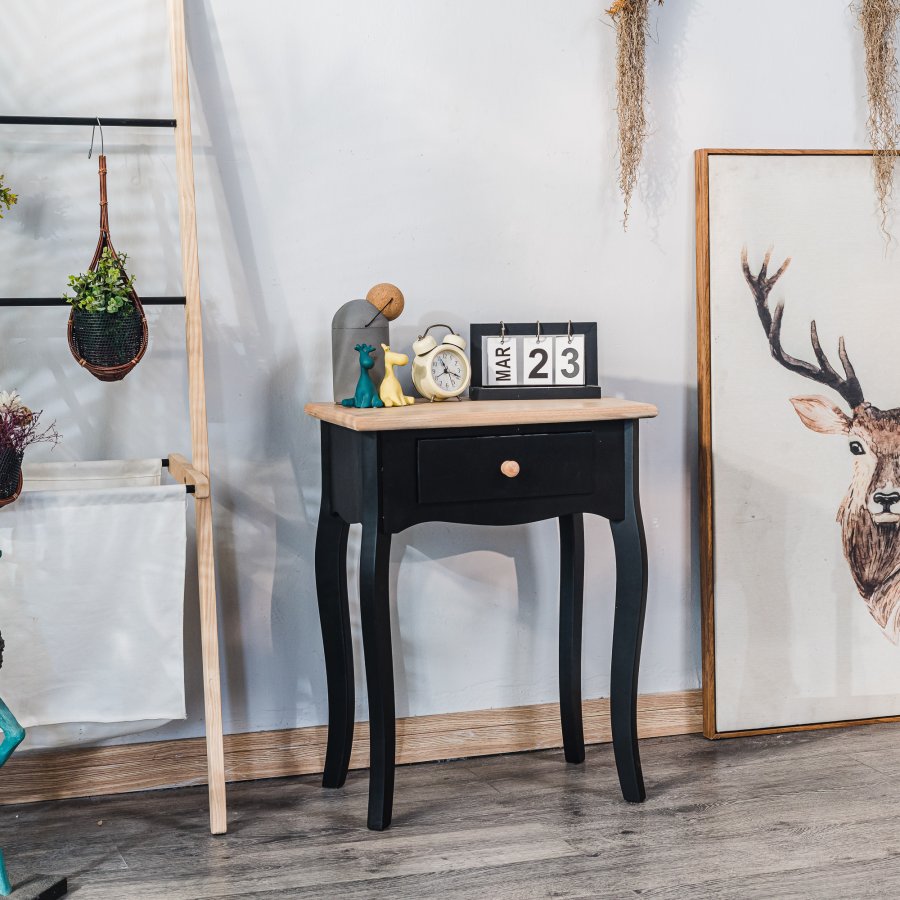 NORDLYS Montaigne Nachttisch, m. 1 Schublade - Natur- und Schwarzbuche (47x30)