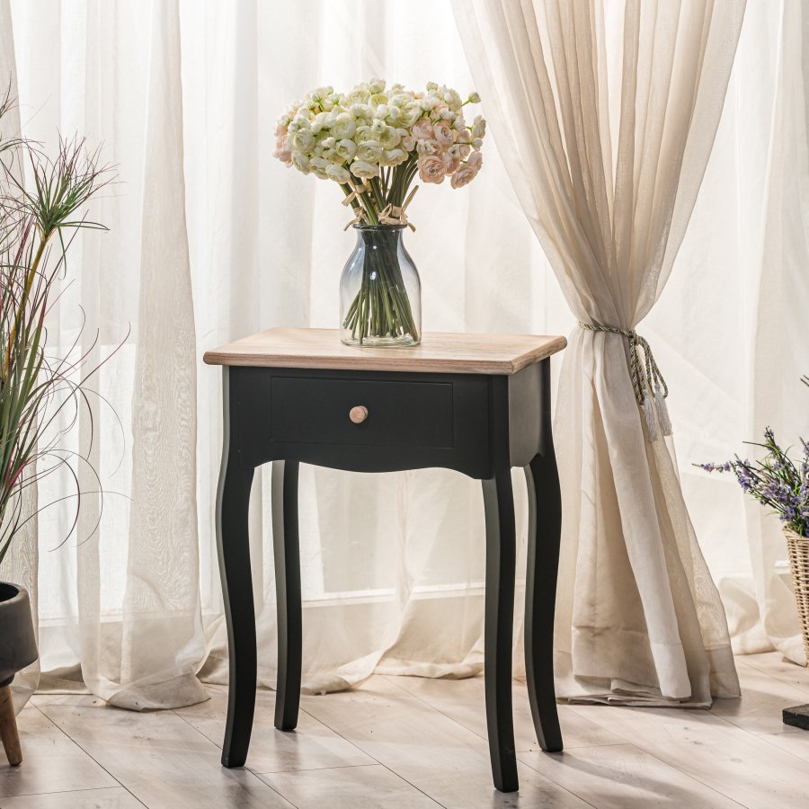 NORDLYS Montaigne Nachttisch, m. 1 Schublade - Natur- und Schwarzbuche (47x30)