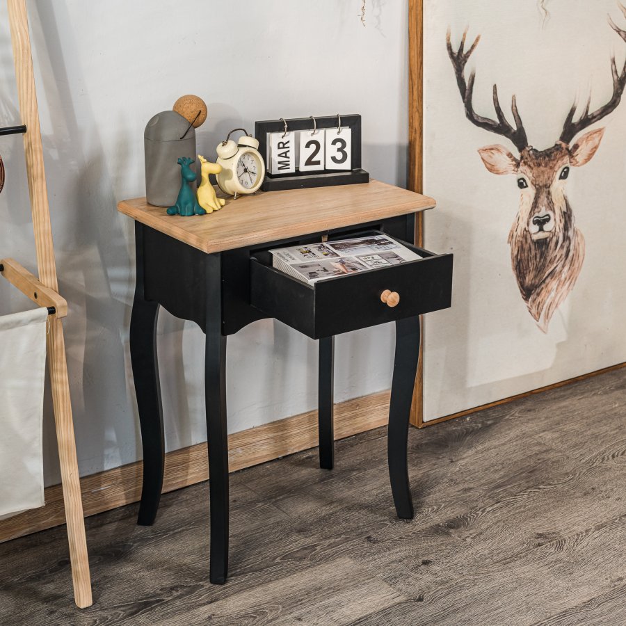 NORDLYS Montaigne Nachttisch, m. 1 Schublade - Natur- und Schwarzbuche (47x30)