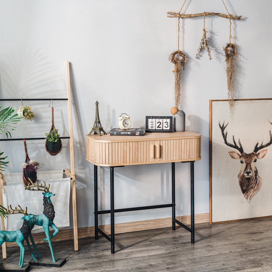 NORDLYS Nagano konsollbord, m. 2 drer - naturlig bk og metall (80x40)