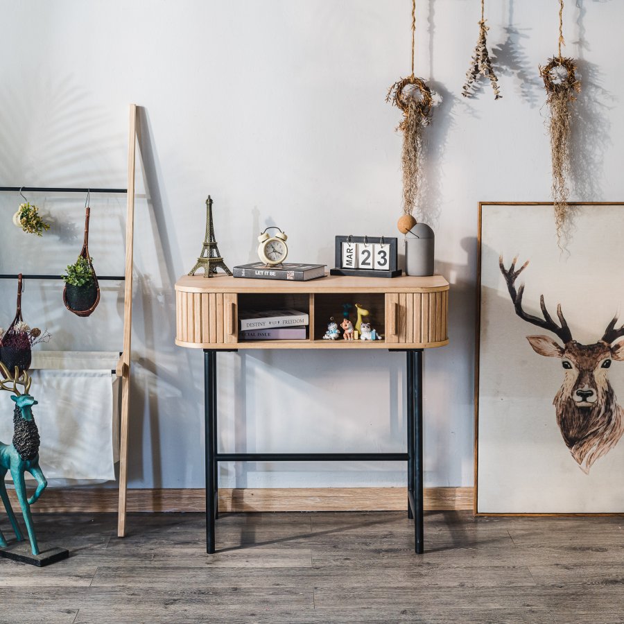 NORDLYS Nagano konsollbord, m. 2 drer - naturlig bk og metall (80x40)