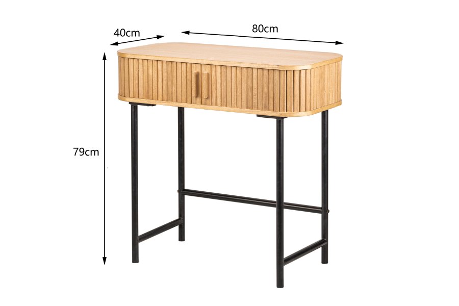NORDLYS Nagano konsollbord, m. 2 drer - naturlig bk og metall (80x40)