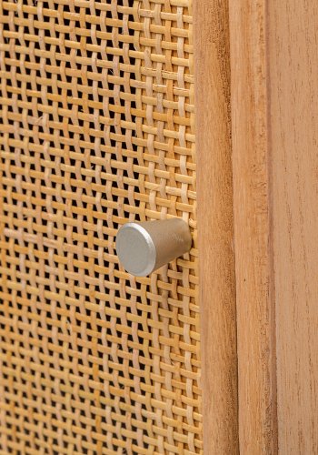 NORDLYS Nara Nachttisch, m. 1 Tür und 1 Schublade - braunes Rattan und Buche (42x36)