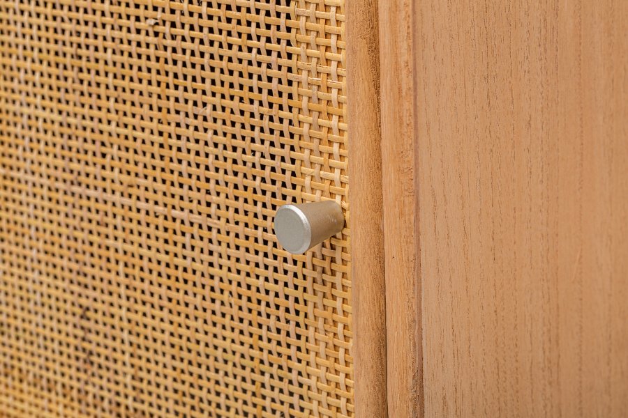 NORDLYS Nara Nachttisch, m. 1 Tür und 1 Schublade - braunes Rattan und Buche (42x36)