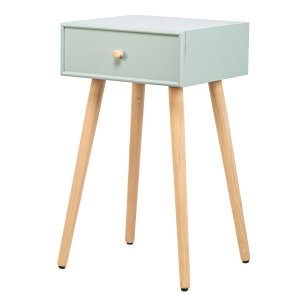 NORDLYS Narita sengebord, m. 1 skuffe - mintgrn tr og natur bg (40x36)