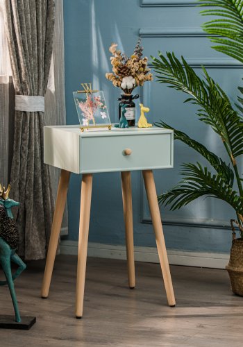 NORDLYS Narita nattbord, m. 1 skuff - mintgrnt tre og naturlig bk (40x36)