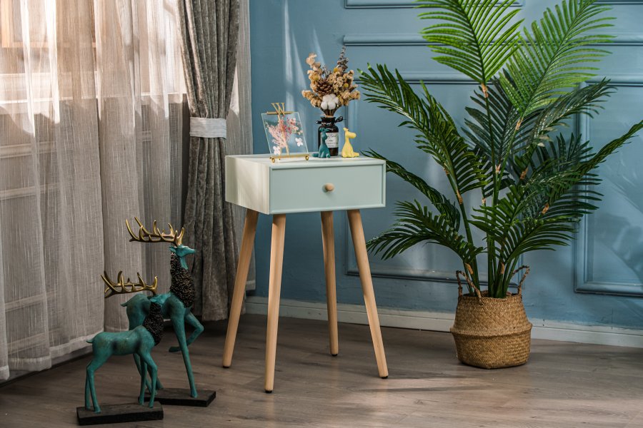 NORDLYS Narita nattbord, m. 1 skuff - mintgrnt tre og naturlig bk (40x36)