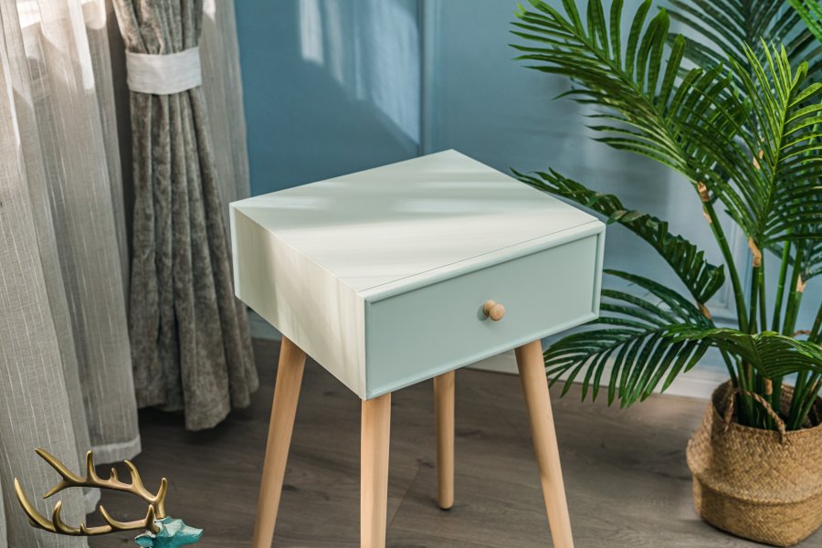 NORDLYS Narita nattbord, m. 1 skuff - mintgrnt tre og naturlig bk (40x36)