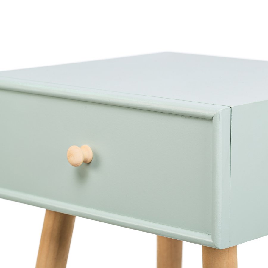 NORDLYS Narita nattbord, m. 1 skuff - mintgrnt tre og naturlig bk (40x36)