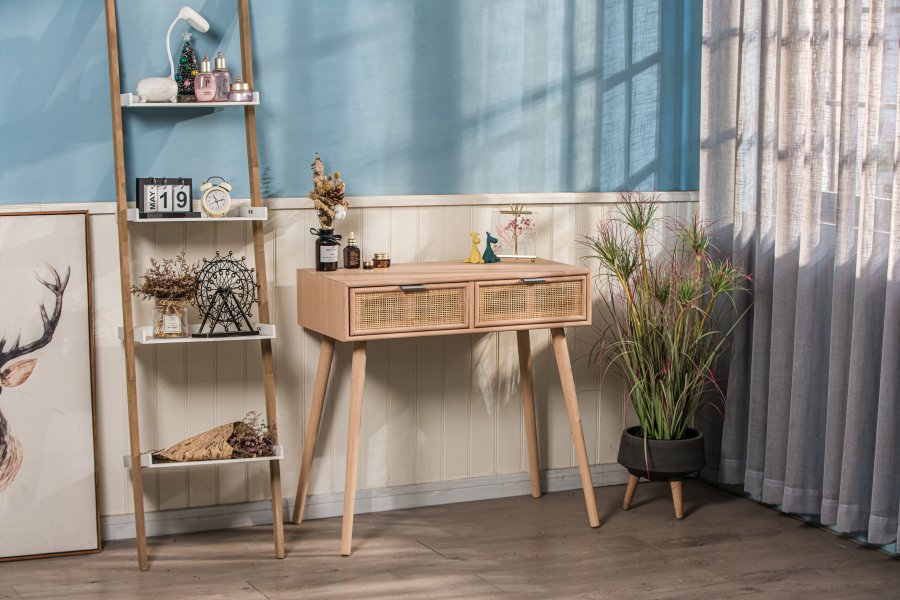 NORDLYS Nishio konsollbord, m. 2 skuffer - brun rotting, bk i eikelook (80x42)