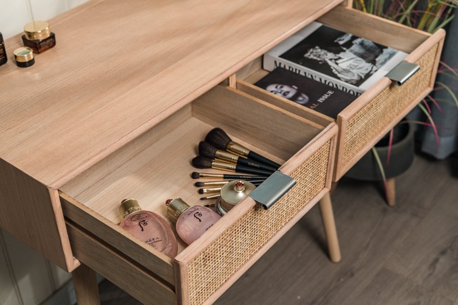 NORDLYS Nishio konsollbord, m. 2 skuffer - brun rotting, bk i eikelook (80x42)